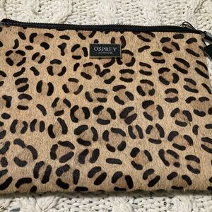 Osprey London Black and Tan Animal Print Clutch